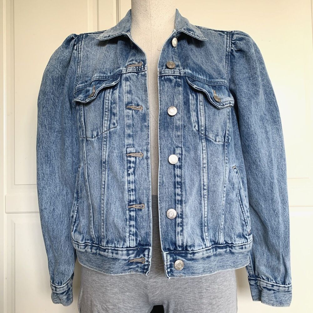 Gap Denim Jean Jacket Gathered Shoulder Blue Womens Size L